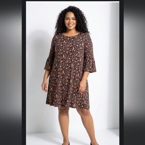 Southern Stitca Leopard Print Dress with Bell Sleeves Dize 2XL